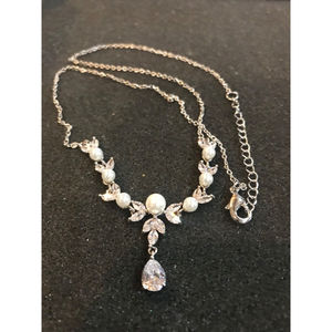 Cubic Zirconia Pearl Drop Necklace 18" +